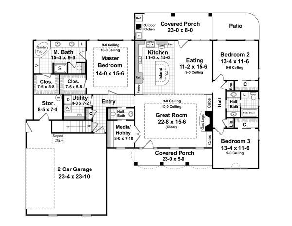 First Floor Plan of Country   European   Traditional   House Plan 59114