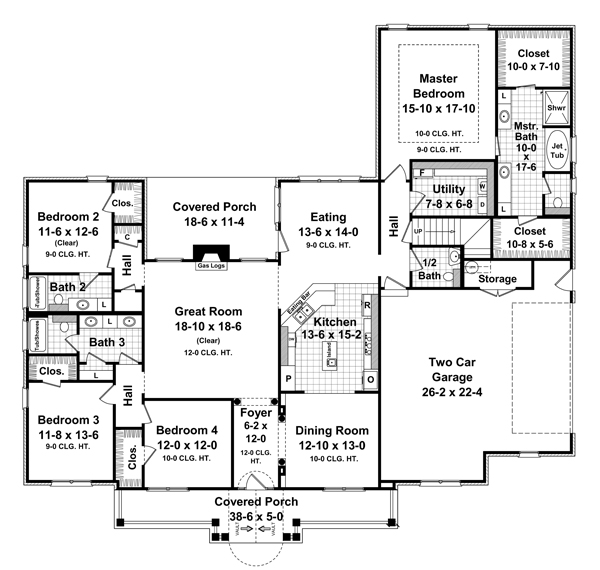 First Floor Plan of Country   European   Traditional   House Plan 59144