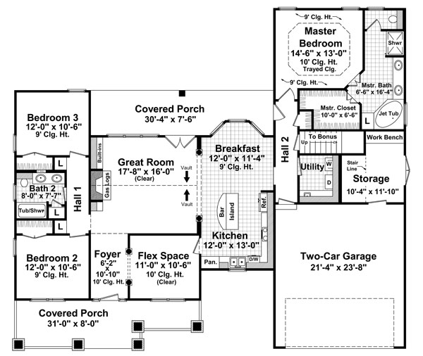First Floor Plan of Cottage   Country   Craftsman   House Plan 59148