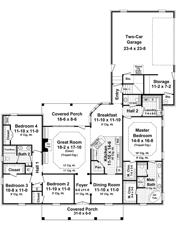 First Floor Plan of Country   European   Traditional   House Plan 59167
