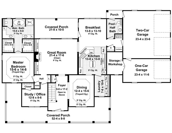 First Floor Plan of Country   Traditional   House Plan 59172