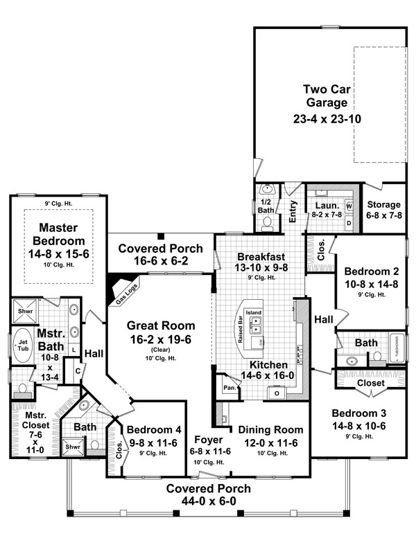 First Floor Plan of Country   Farmhouse  Traditional   House Plan 59205