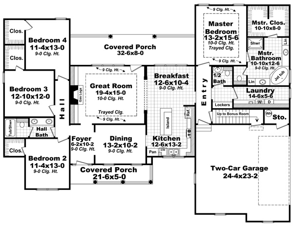 First Floor Plan of Country   European   Traditional   House Plan 59221
