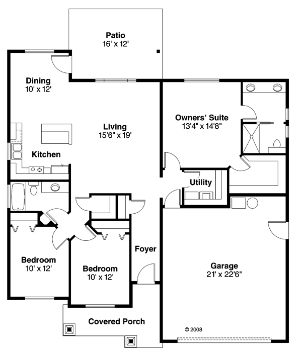 First Floor Plan of Contemporary   Cottage   Country   Craftsman   Ranch   House Plan 59783