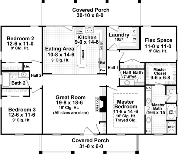 First Floor Plan of Country   Farmhouse  Traditional   House Plan 59952