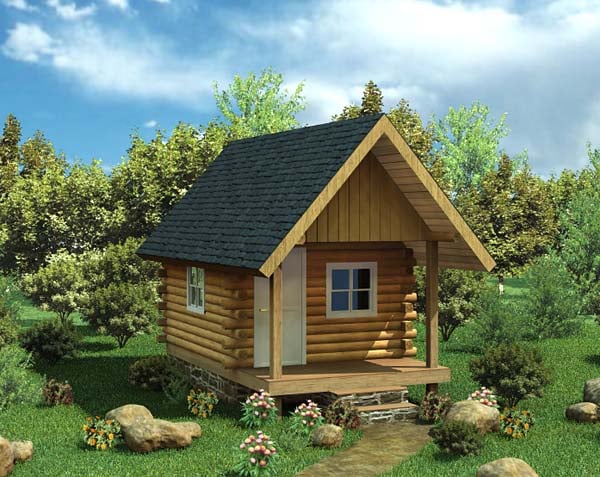 Elevation of Cabin   Log   Vacation   House Plan 6024