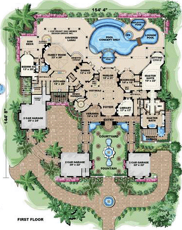 Family House Plans on House Plan 60489   Florida Luxury Mediterranean Plan With 9870