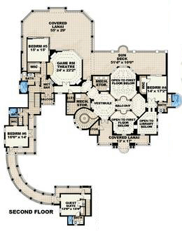 Second Floor Plan of Florida   Luxury   Mediterranean   House Plan 60489