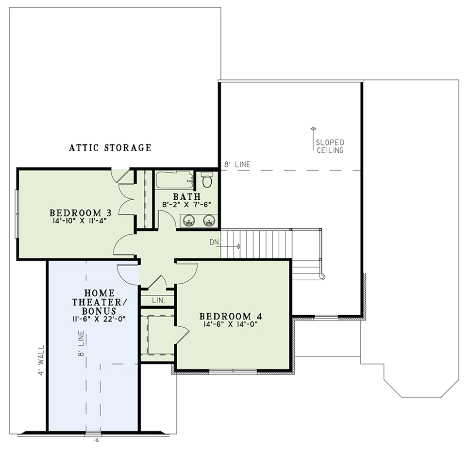 Second Floor Plan of Traditional   House Plan 61162