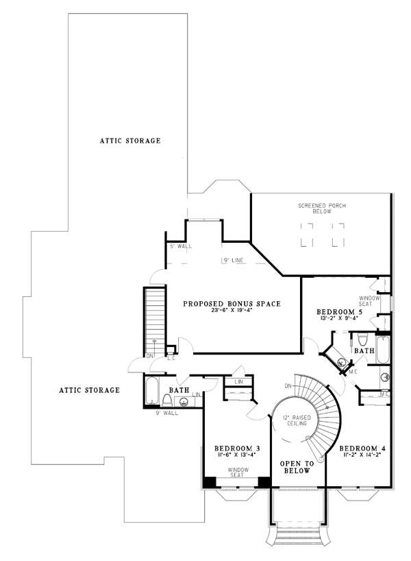 Second Floor Plan of European   House Plan 61204