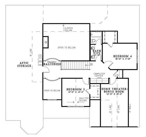Second Floor Plan of Traditional   House Plan 61322