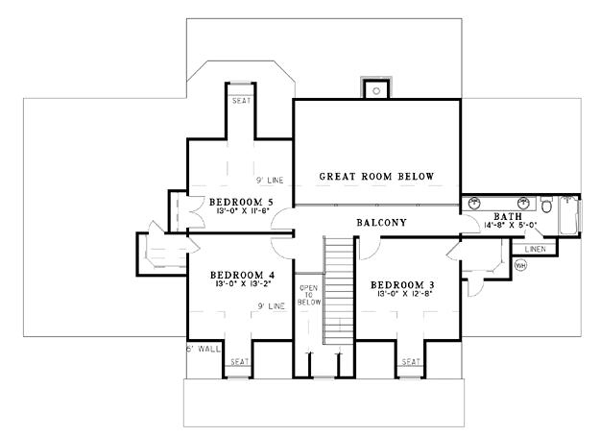 Second Floor Plan of Country   House Plan 61341