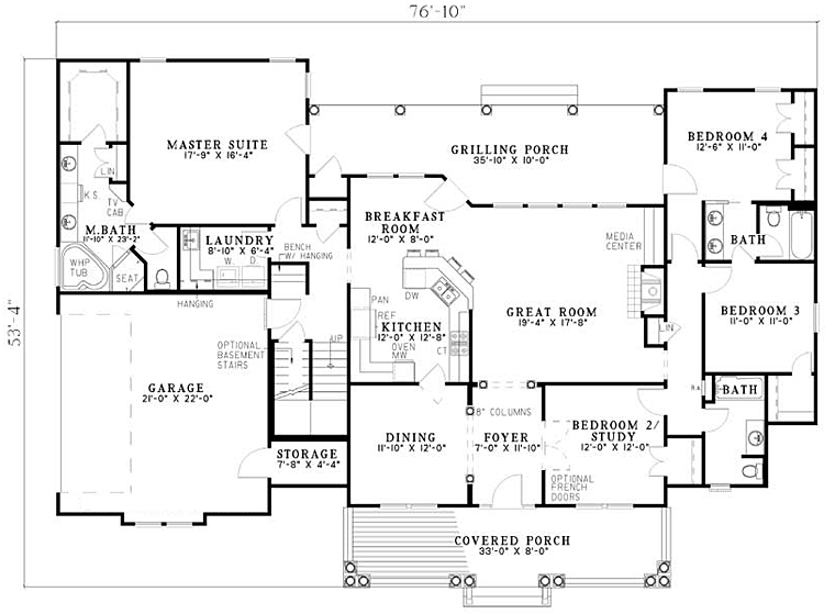 First Floor Plan of Country   Southern   House Plan 61377