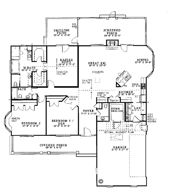 First Floor Plan of Colonial   Country   House Plan 62031