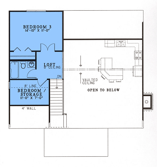 Second Floor Plan of Cabin   Country   Hillside   Southern   Vacation   House Plan 62115