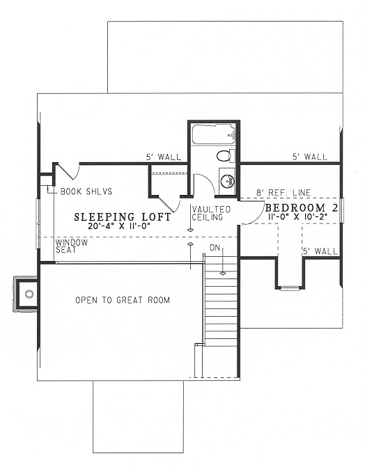 Second Floor Plan of Bungalow   Cabin   Country   Southern   Vacation   House Plan 62119