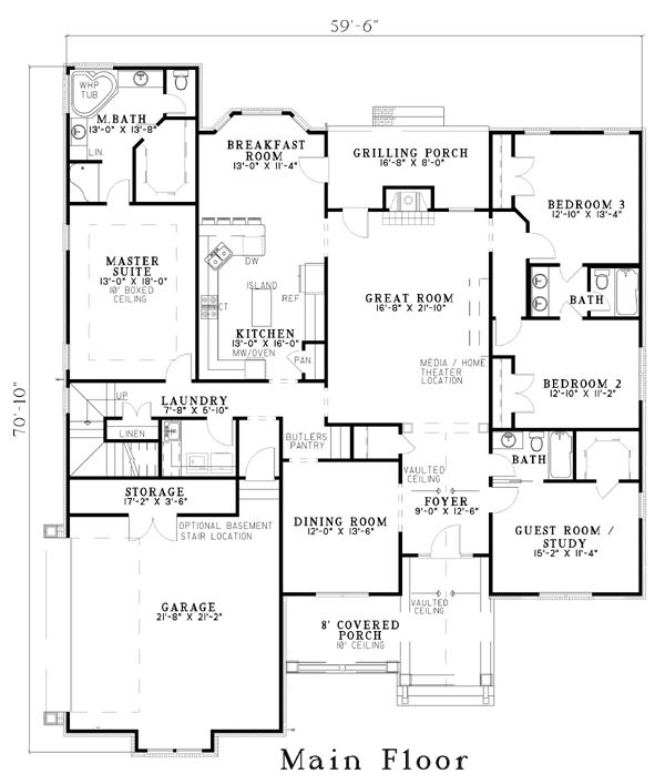 First Floor Plan of House Plan 62249