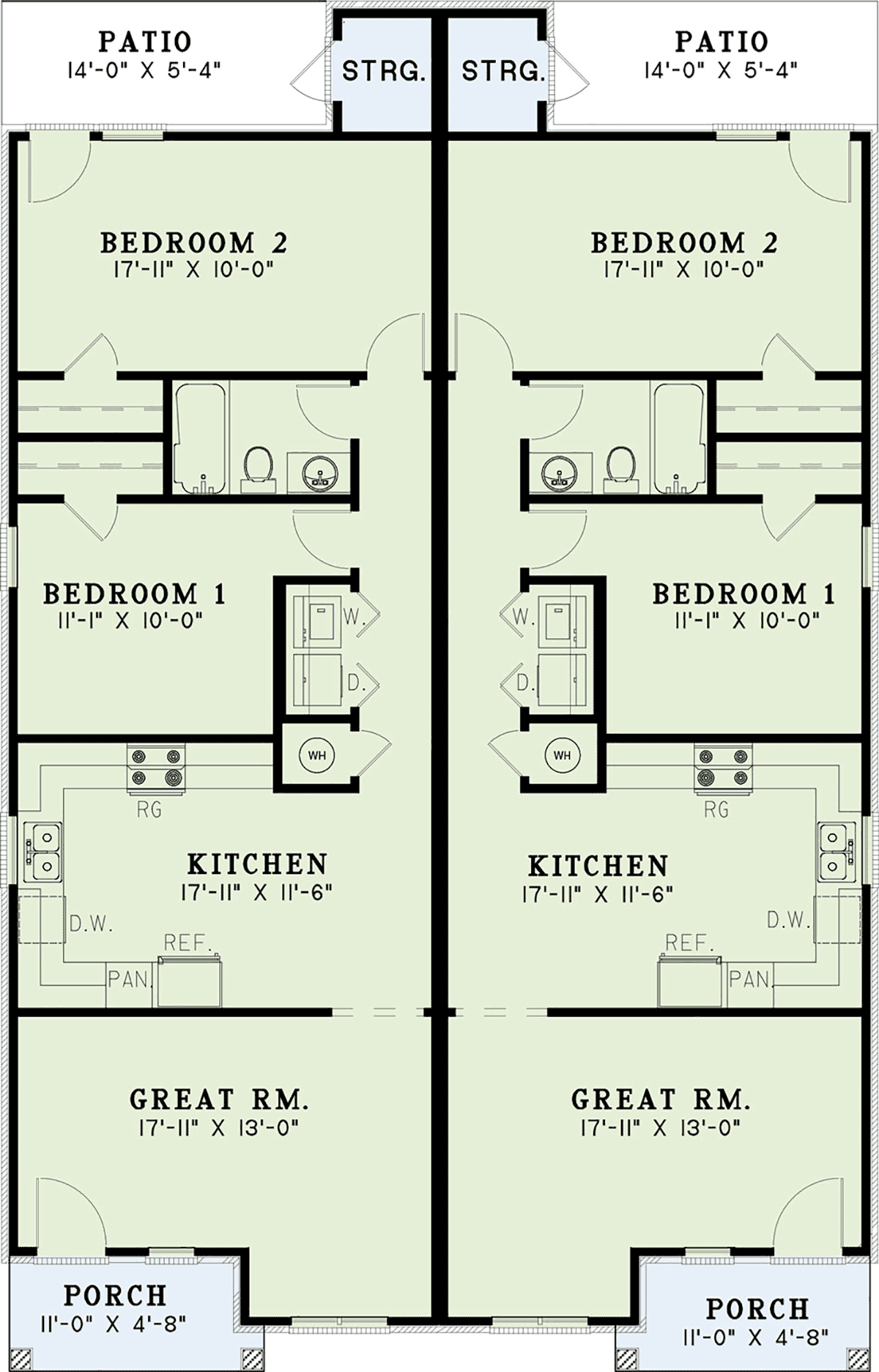 First Floor Plan of Multi-Family Plan 62334
