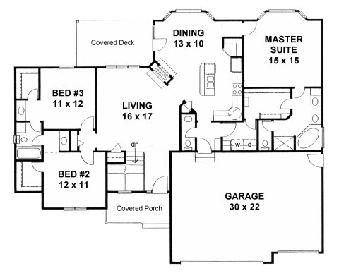 First Floor Plan of Ranch   Traditional   House Plan 62625