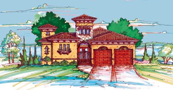 Elevation of Florida   Mediterranean   House Plan 64611