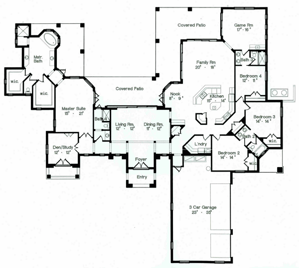 First Floor Plan of Florida   Mediterranean   House Plan 64669