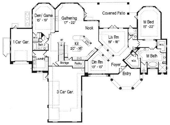 First Floor Plan of Florida   Mediterranean   House Plan 64706