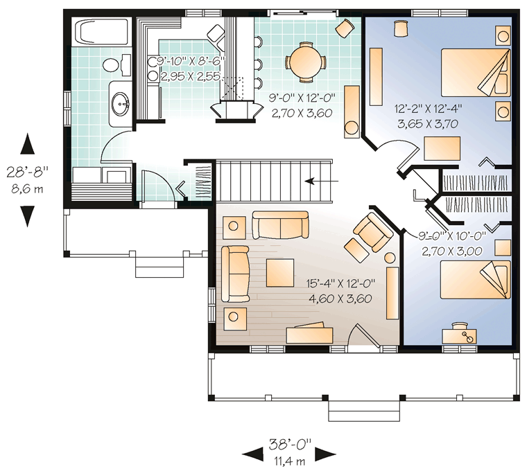 First Floor Plan of Bungalow Country Ranch House Plan 65047