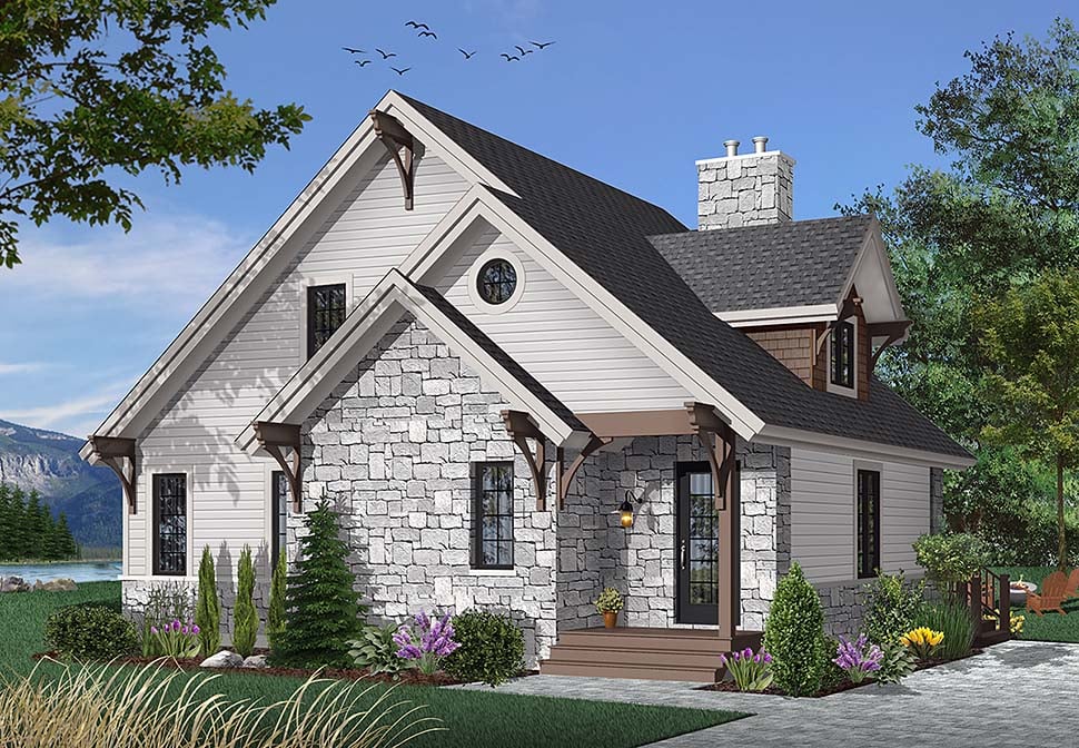 Elevation of Bungalow   Country   Craftsman   Hillside   Vacation   House Plan 65246