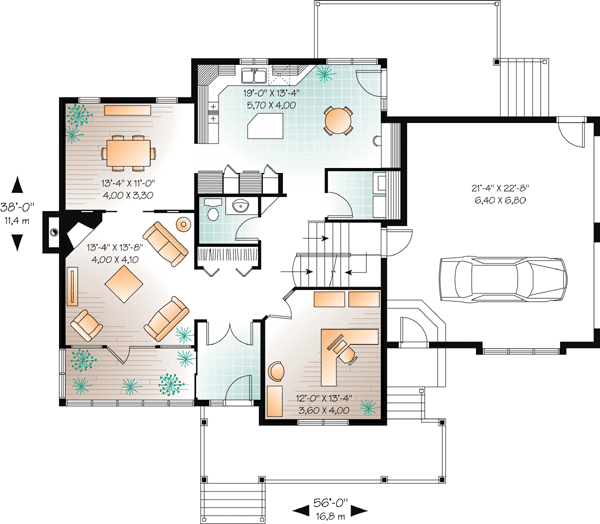 First Floor Plan of Country   Craftsman   Farmhouse  House Plan 65290
