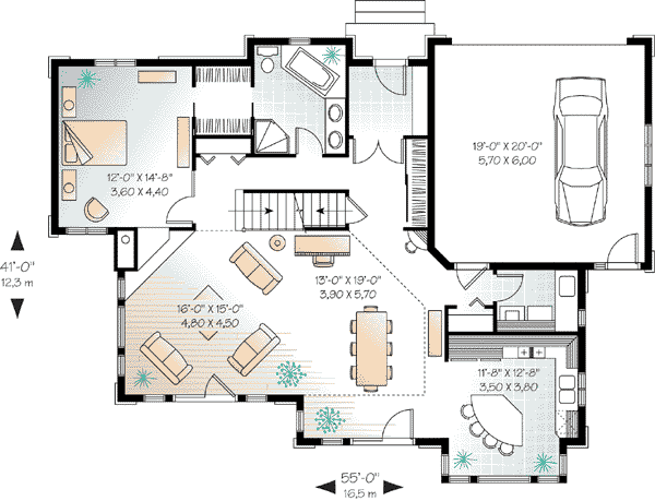 First Floor Plan of Country   Traditional   Vacation   House Plan 65499