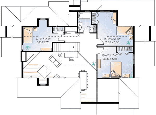 Second Floor Plan of Country   Traditional   Vacation   House Plan 65499