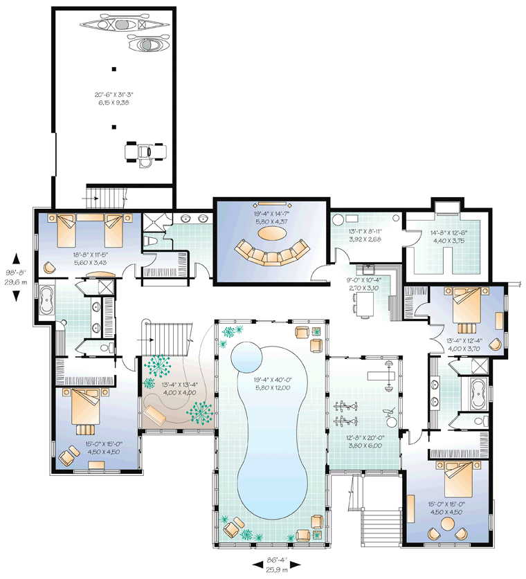 Lower Floor Plan of Coastal Contemporary House Plan 65567