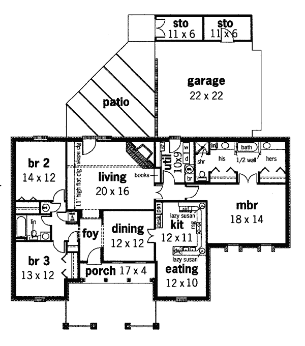 First Floor Plan of Southwest   Traditional   House Plan 65634