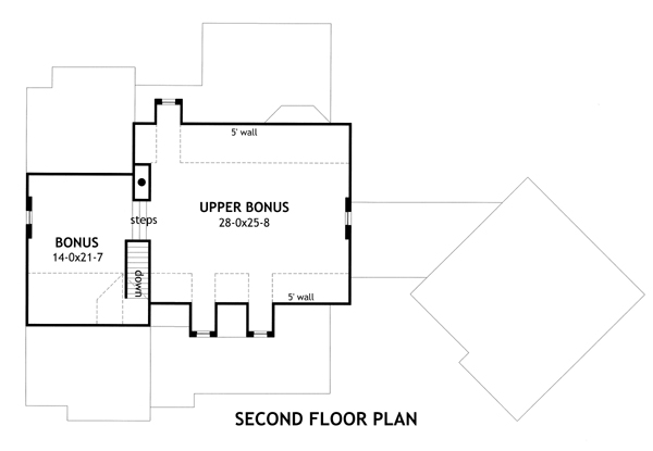 Second Floor Plan of Cottage   Ranch   Traditional   House Plan 65866