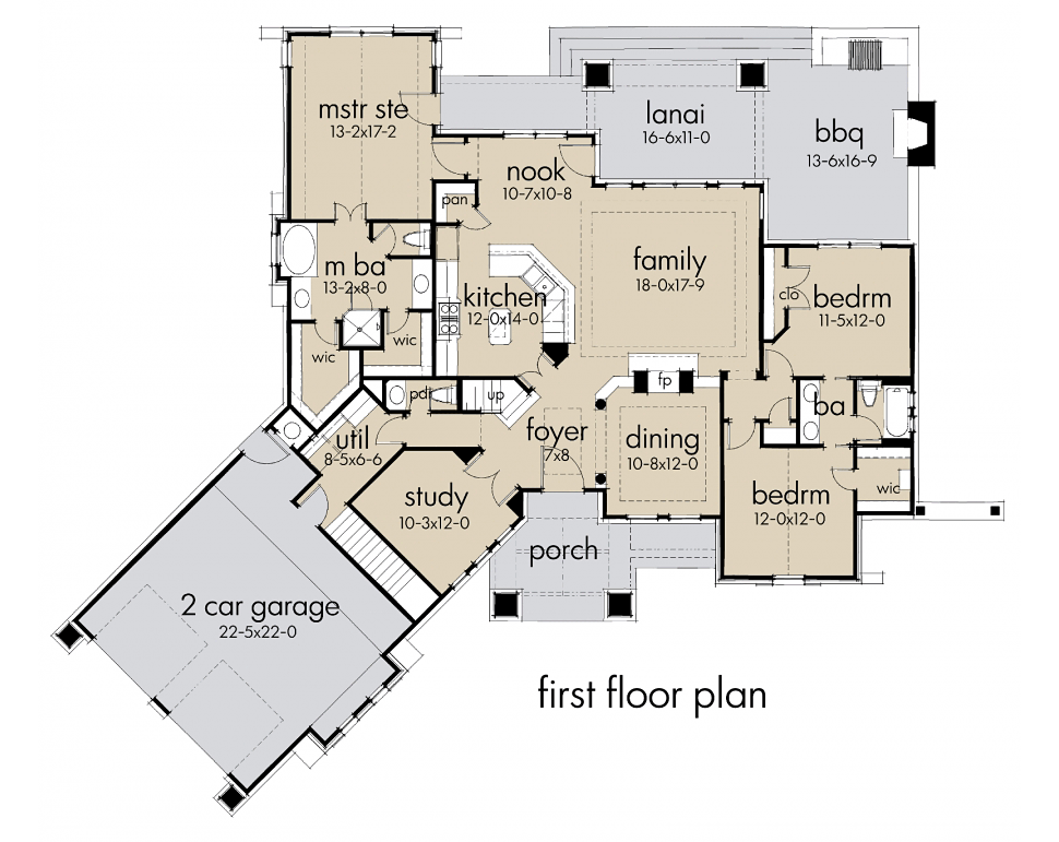 First Floor Plan of Craftsman   European   House Plan 65871