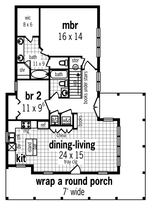 First Floor Plan of Cottage   Country   Southern   House Plan 65966