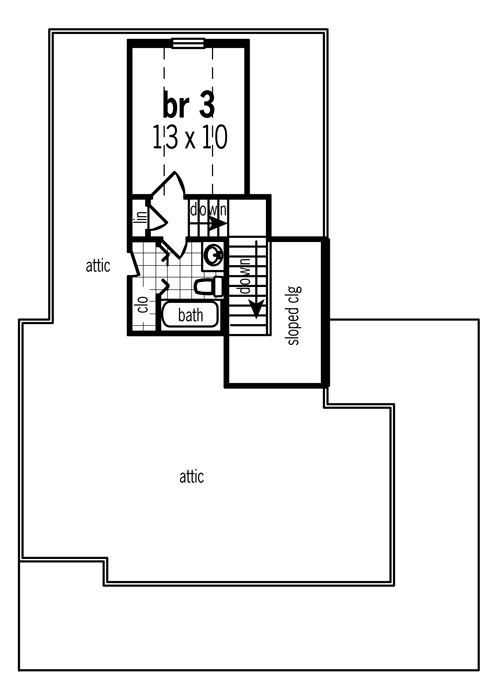 Second Floor Plan of Cottage   Country   Southern   House Plan 65966