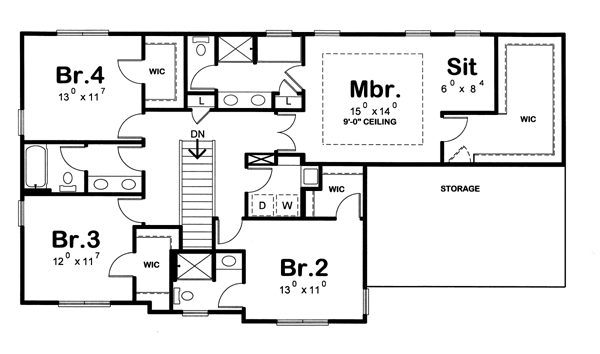 Second Floor Plan of Country   European   House Plan 66707