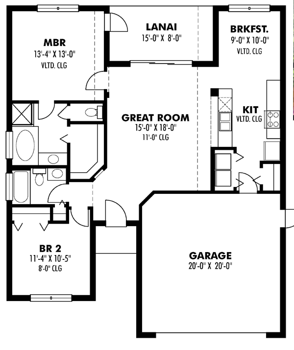 First Floor Plan of Florida House Plan 66802