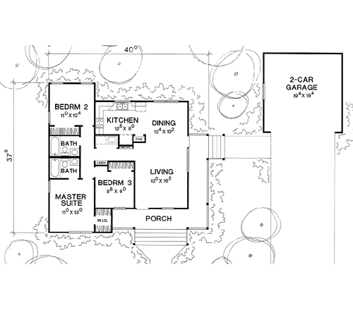 First Floor Plan of Ranch   House Plan 67602