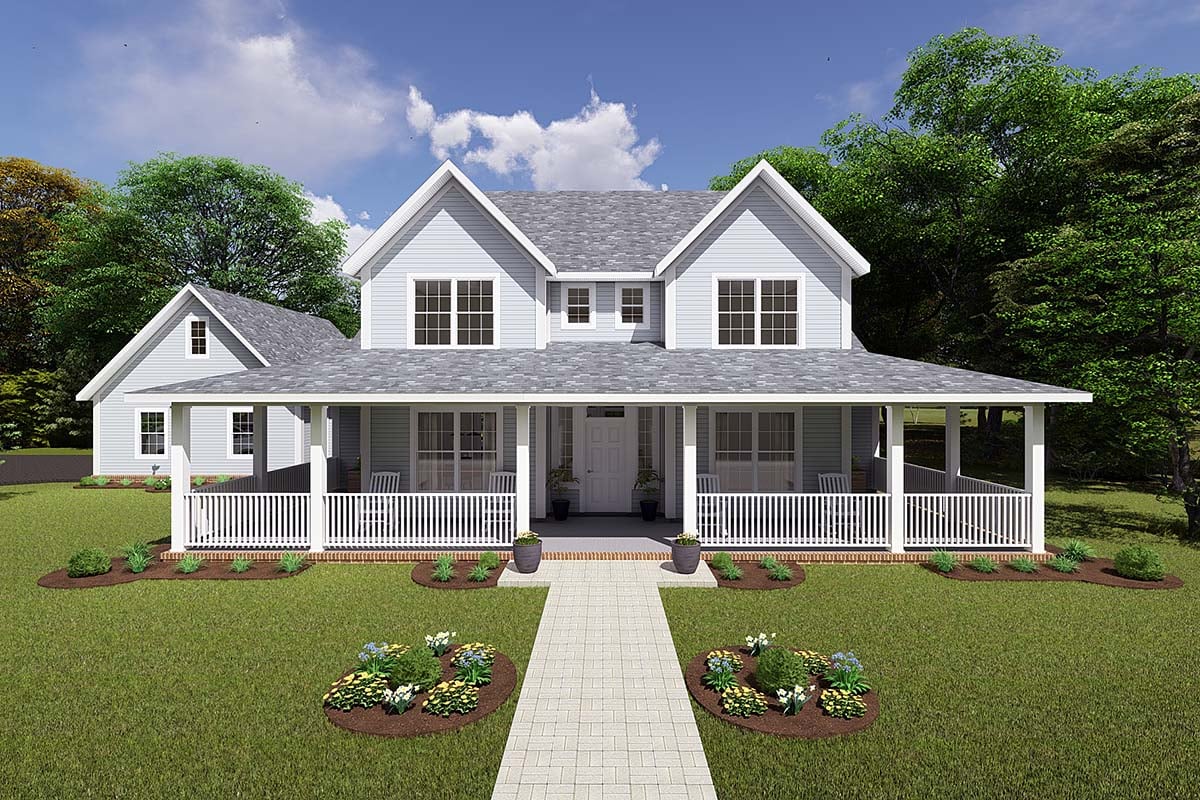 Elevation of Country   Farmhouse  House Plan 68162