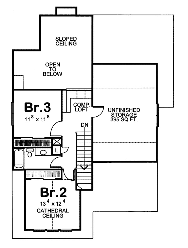 Second Floor Plan of Bungalow   Narrow Lot   House Plan 68191