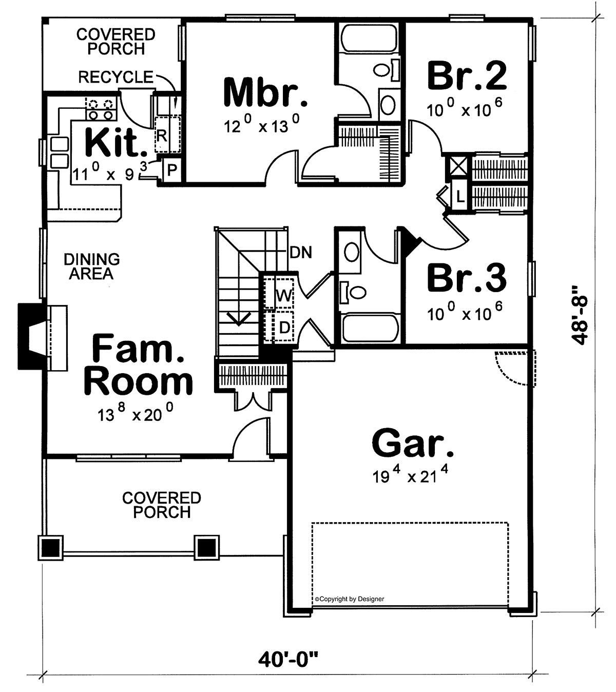 First Floor Plan of Craftsman   Narrow Lot   House Plan 68231
