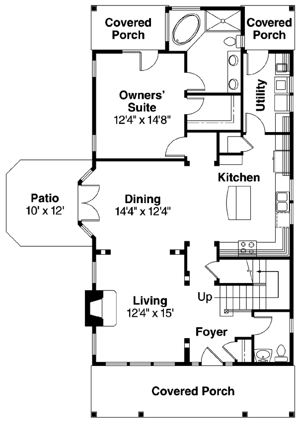 First Floor Plan of Country   Farmhouse  Narrow Lot   Vacation   House Plan 69786
