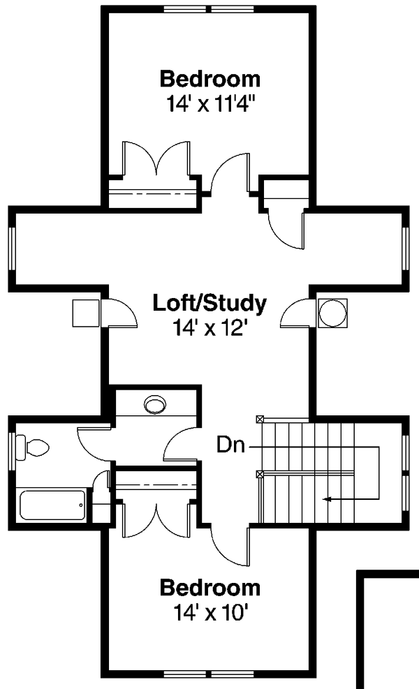 Second Floor Plan of Country   Farmhouse  Narrow Lot   Vacation   House Plan 69786