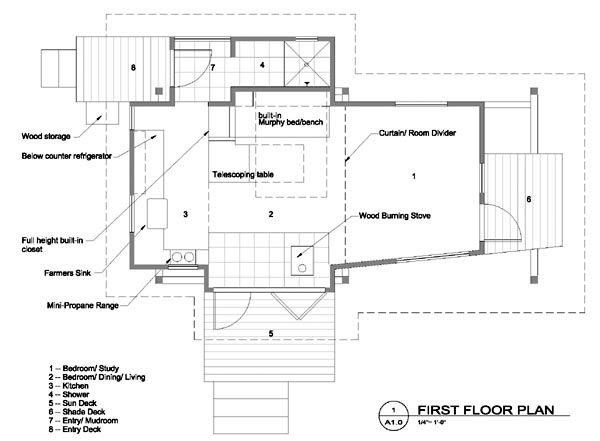 First Floor Plan of Cabin   Vacation   House Plan 69801