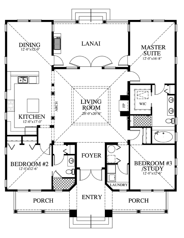 First Floor Plan of Coastal   Florida   Southern   Vacation   House Plan 73603