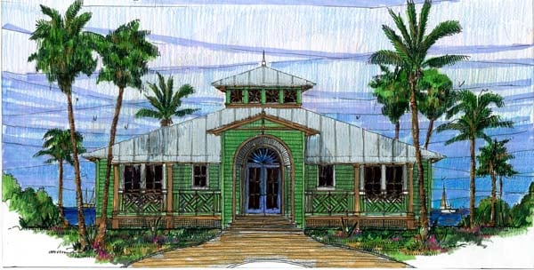 Elevation of Coastal   Florida   Southern   Vacation   House Plan 73603