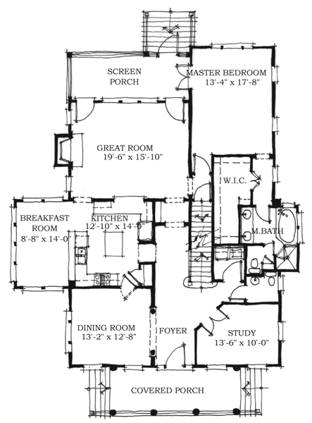 First Floor Plan of Southern   House Plan 73712