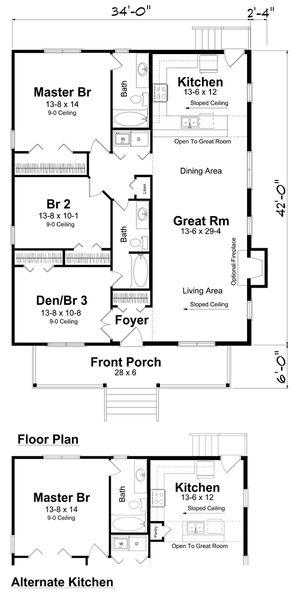 First Floor Plan of Bungalow Cottage Country Traditional House Plan ...